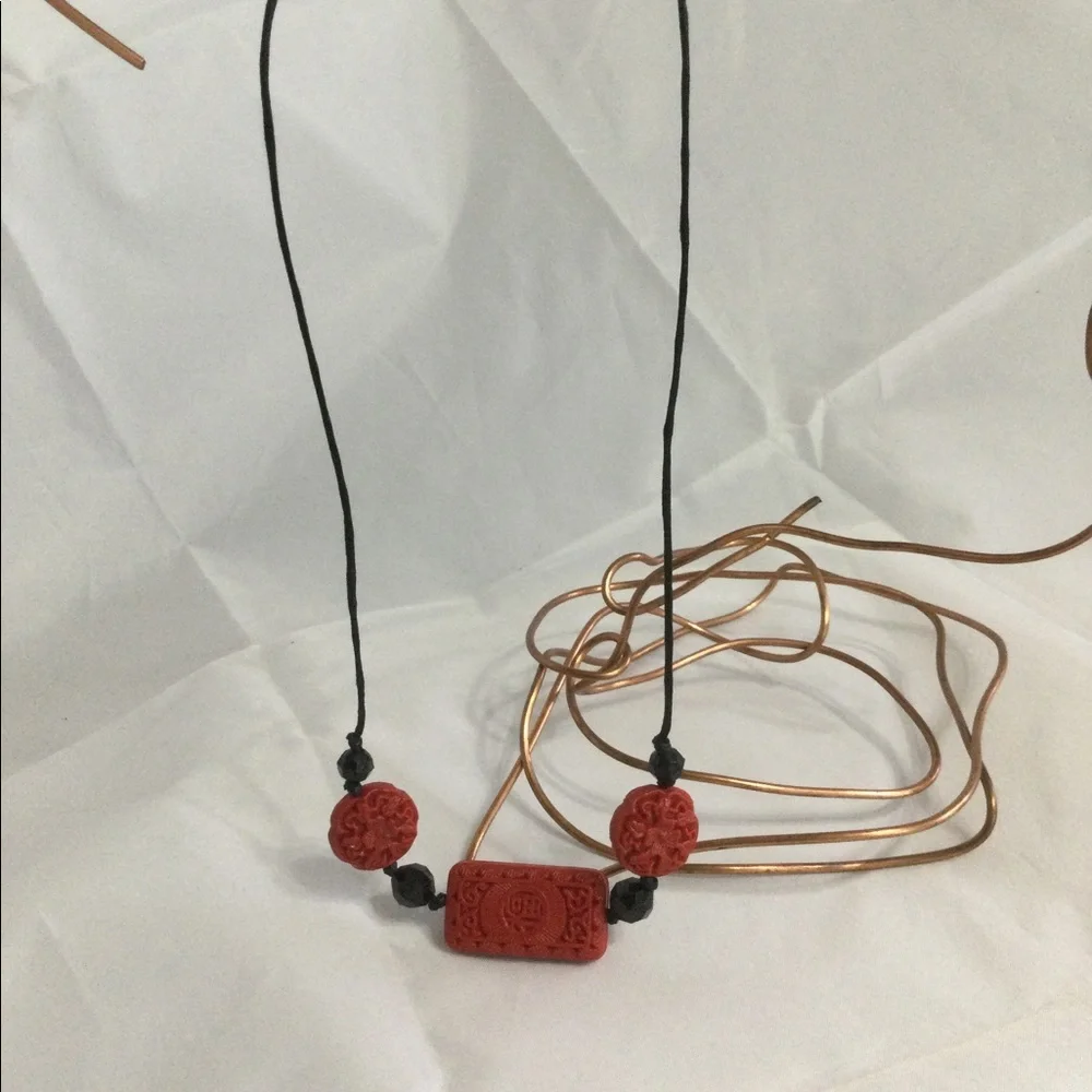 Vintage Red & Black Far East Hemp Cord Necklace with AGP Fasteners - Picture 6 of 7